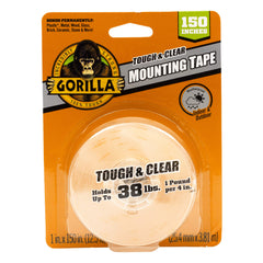 Gorilla Tough & Clear Double Sided XL Mounting Tape, Incredibly Strong Adhesive, Instant Hold, Weatherproof, 1 in x 150 in, Clear, (Pack of 1), 105017