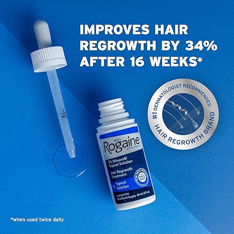 Rogaine Extra Strength 5% Minoxidil Topical Solution for Hair Regrowth, Unscented Liquid Treatment for Men, 1-Month Supply, 2 fl. oz