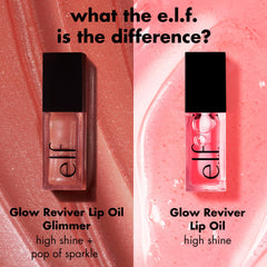 e.l.f. Glow Reviver Lip Oil, Nourishing and Hydrating with High-Shine Glimmer Finish & Sheer Wash Of Color, Minty Scent, Non-Sticky, Vegan & Cruelty-free, Crystal Baller