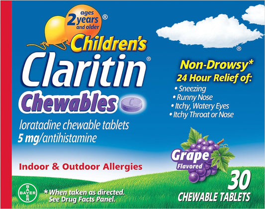 Children's Claritin 24 Hour Non-Drowsy Allergy Grape Chewable Tablet, 5mg, 30Ct