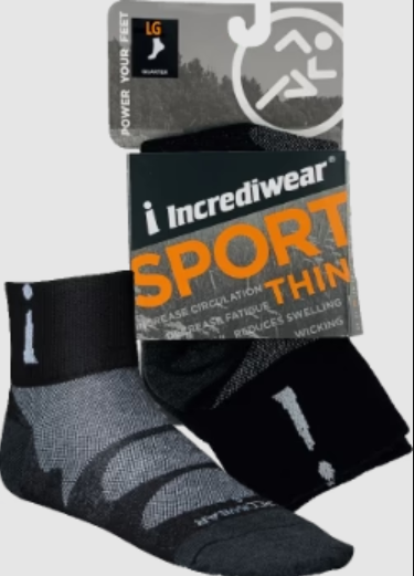 Incrediwear Sport Socks (Thin) - Quarter Black