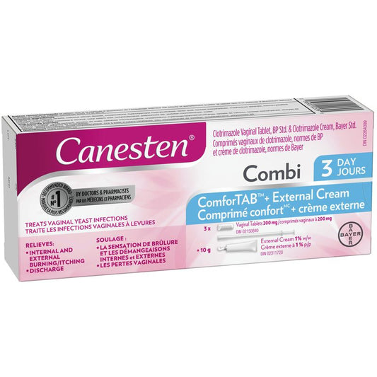 Canesten Combi 3 Day ComforTAB Vaginal Tablet and External Cream for Yeast Infection, 3 Treatment