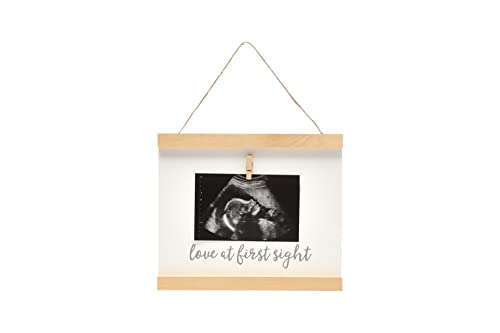 Pearhead Sonogram Love at First Sight Wall Art, Wooden Clip Baby Keepsake Frame, Gender-Neutral Baby Girl or Baby Boy Nursery Décor Accessory, Pregnancy Announcement Picture Frame