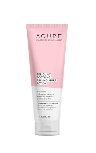 Acure Seriously Soothing 24hr Moisture Lotion 100% Vegan for Dry to Sensitive Skin Cocoa Butter & Colloidal Oatmeal - Unscented, Soothes & Moisturizes 8 fl Oz (ET1182)