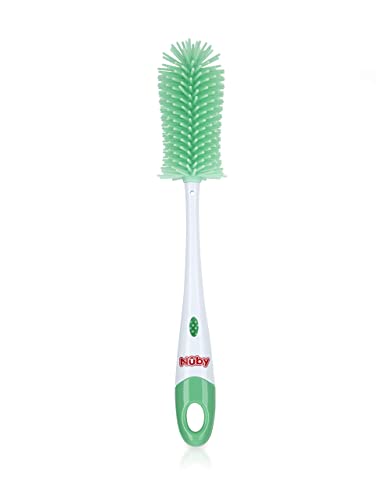 Nuby Soft Non-Scratch Silicone Bristle Bottle & Nipple Brush with Looped Handle, Aqua