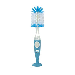 Nuby Easy Clean Dispensing Soft and Durable Bristle Bottle Brush with Textured Handles and Suction Base, 2 in 1 System, Blue