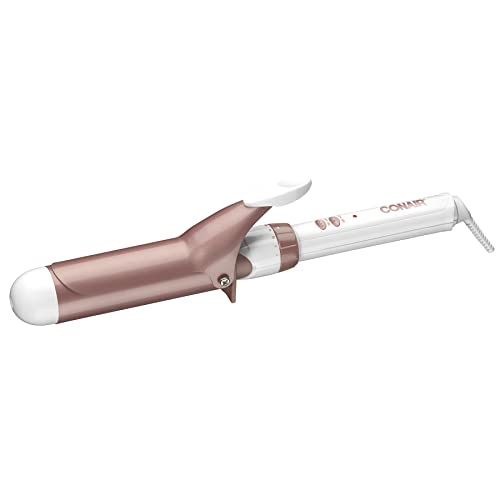 Conair Double Ceramic 1 1/2-Inch Curling Iron, 1 ½ inch barrel produces soft waves – for use on medium and long hair, White/Rose Gold