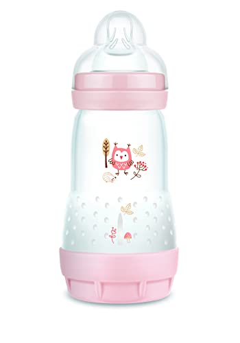 MAM Easy Start Anti-Colic Bottle, 9 oz (1-Count), Newborn Essentials, 2+ Slow Flow Bottles with Silicone Nipple, Girl Baby Bottles, Pink/Matte