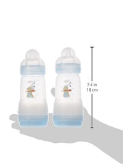 MAM Easy Start Anti-Colic Bottle 9oz (2 count), MAM Baby Bottle with Medium Flow Nipple, Breastfed Baby Feeding Essentials, Boy ( Packaging May Vary )