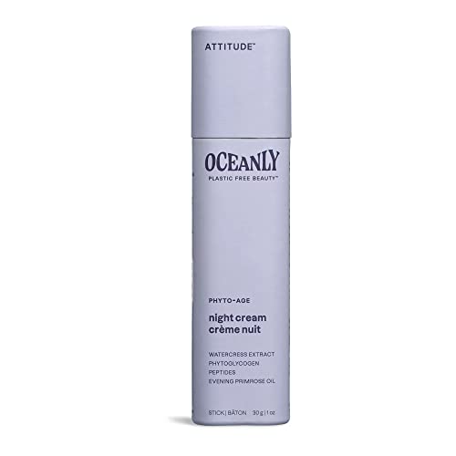 ATTITUDE Oceanly Night Cream Bar, EWG Verified, Plastic-free, Plant and Mineral-Based Ingredients, Vegan and Cruelty-free Face Moisturizing Products, PHYTO AGE, Unscented, 30 grams