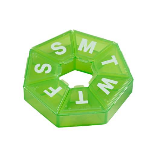 EZY DOSE Weekly Pill Organizer and Planner, Travel Pill Planner, 7-Sided, Green