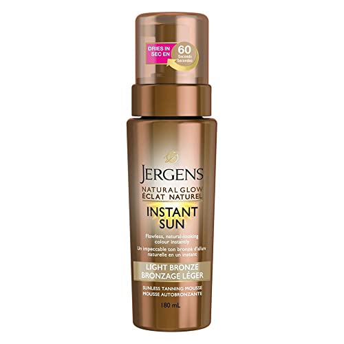 Jergens Natural Glow, Instant Sun, Sunless Tanning Mousse, Light Bronze, Self Tanner for Flawless, Natural Looking Colour (2 Pack)