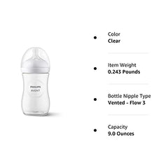 Philips Avent Natural Baby Bottle with Natural Response Nipple, Clear, 9oz, 1 pack, SCY903/01