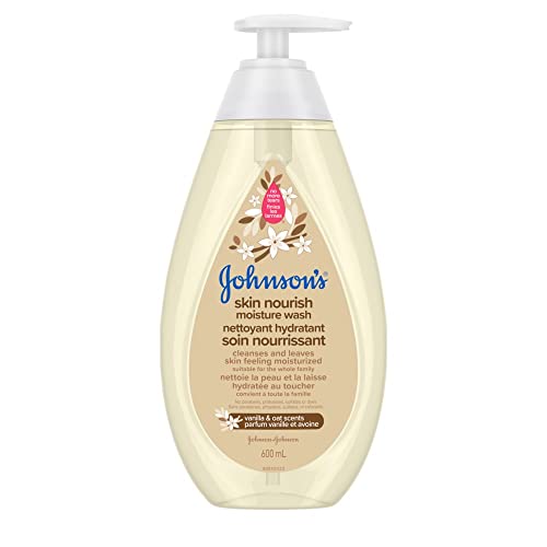 Johnson’s Skin Nourish Moisture Vanilla & Oat Body Wash - Baby Bath Skin Care - Sensitive Skin - 600 mL, Vanilla Fragrance