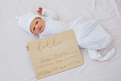 Pearhead Baby Welcome Sign, Gender-Neutral Hello Baby Arrival Photo Prop, Hospital Birth Announcement, Newborn Birth Stats Board Photo Prop, 8.25" x 11", Wood