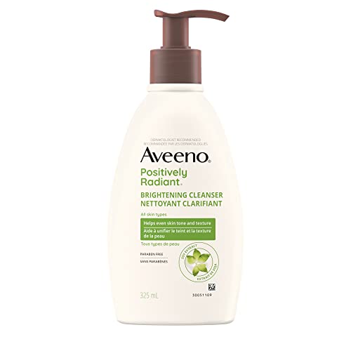 Aveeno Positively Radiant Brightening Cleanser - Makeup Remover, Soy Extract Face Cleanser, Remove Oil, Smooth Skin Tone - 325mL