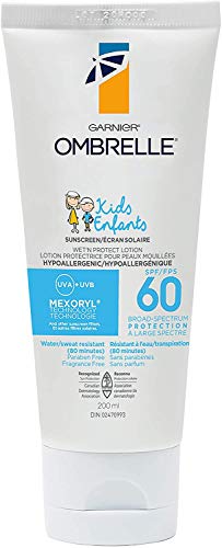 Garnier Ombrelle Kids Sunscreen Lotion, SPF 60, Hypoallergenic, Water & Sweat Resistant, Fragance Fee, 200mL