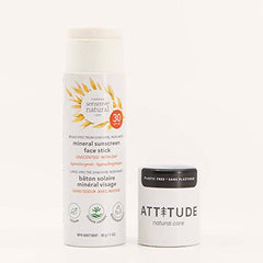 ATTITUDE Plastic-Free Mineral Face Sunscreen Stick for Sensitive Skin Enriched with Oat, Broad Spectrum UVA/UVB with Zinc Oxide, Hypoallergenic, Vegan and Cruelty-free, SPF 30, Unscented, 30 grams