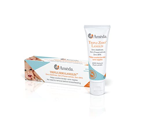 Ameda Triple Zero Lanolin Nipple Cream | Moisturizing Body Cream for Sore Nipples from Breast Feeding (35 gram) | 100% Natural Lanolin