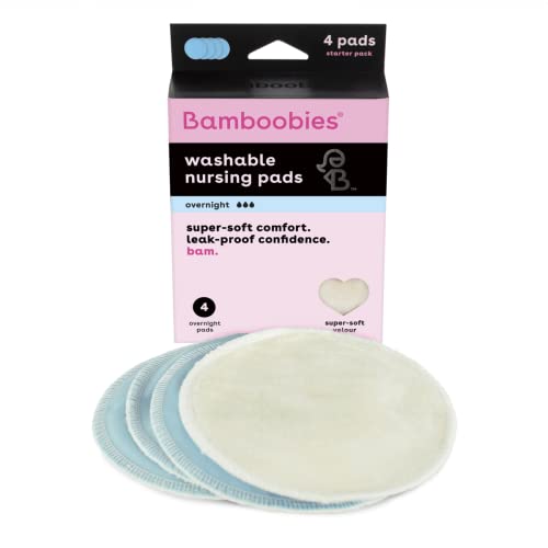 Bamboobies Nursing Pads for Breastfeeding, Reusable Breast Pads, Perfect Baby Shower Gifts, 2 Overnight Pairs