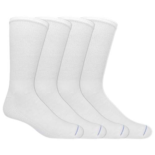 Dr. Scholl's Men's 4 Pack Diabetic and Circulatory Non-Binding Crew Sock, White, Shoe Size:7-12