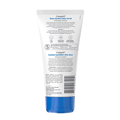 Cetaphil Extra Gentle Daily Scrub With Micro-fine Bamboo Particles and Vitamin e, Gently Exfoliates, Non-Irritating, Paraben-Free, For Sensitive Skin, 178ml