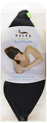 Bucky Blockout Eye Shade with Earplugs, Comfortable & Ultra Light Weight Eye Mask for Travel or Sleep - Black