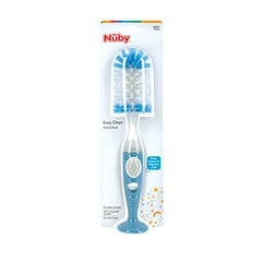 Nuby Easy Clean Dispensing Soft and Durable Bristle Bottle Brush with Textured Handles and Suction Base, 2 in 1 System, Blue