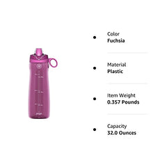 Pogo Tritan Water Bottle with Soft Straw, Fuchsia, 32 Oz.