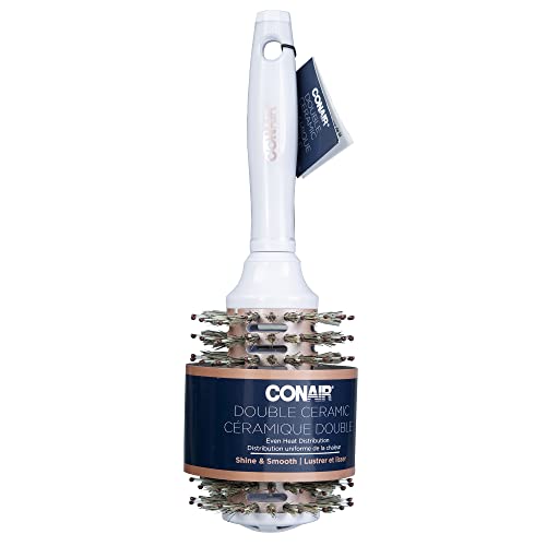 Conair Double Ceramic Vented Boar Round Blow Drying Brush For Women, Men All Hair Types-Lengths (58785WC-2CT), White