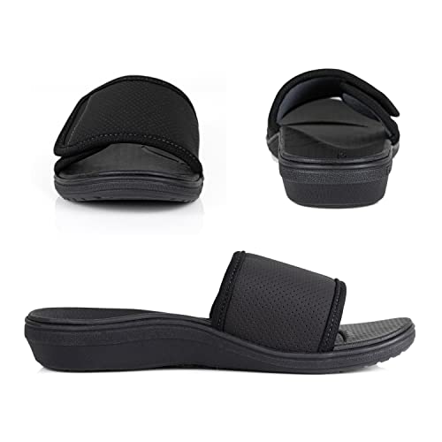 Powerstep Women's Arch Support, Plantar Fasciitis Relief Slide Sandal, Black - Blk, 10