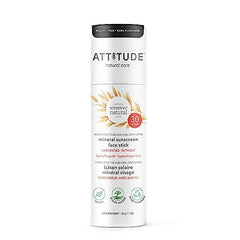 ATTITUDE Plastic-Free Mineral Face Sunscreen Stick for Sensitive Skin Enriched with Oat, Broad Spectrum UVA/UVB with Zinc Oxide, Hypoallergenic, Vegan and Cruelty-free, SPF 30, Unscented, 30 grams