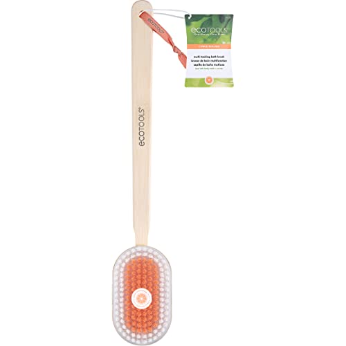 EcoTools Multi-Tasking Bath Brush, Citrus Infused Shower Brush with, Long Ergonomic Handle, Back Scrubber, Exfoliating Bath Brush, Cleanses Hard to Reach Areas, Refreshing Clean, 1 Count