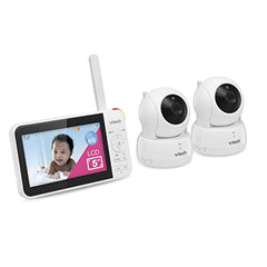 VTech VM924-2 Pan & Tilt Video Baby Monitor with 2 Cameras, 5" LCD Screen, Up to 17 Hrs Video Battery Life(2600 mAh), 1.33x Zoom, Night Vision, Best-in-Class 1000ft Range, Soothing Sounds, 2-Way Talk