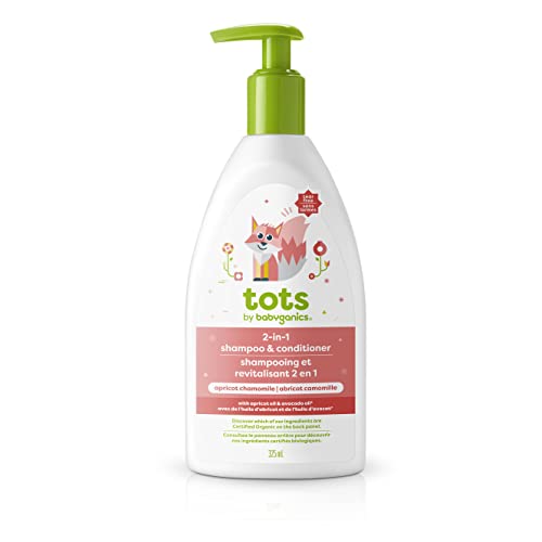 Babyganics 2-in-1 Shampoo and Conditioner for Toddlers, Designed for All Hair Types, Moisturizes and Detangles, Apricot Chamomile, 325 mL Soap Pump