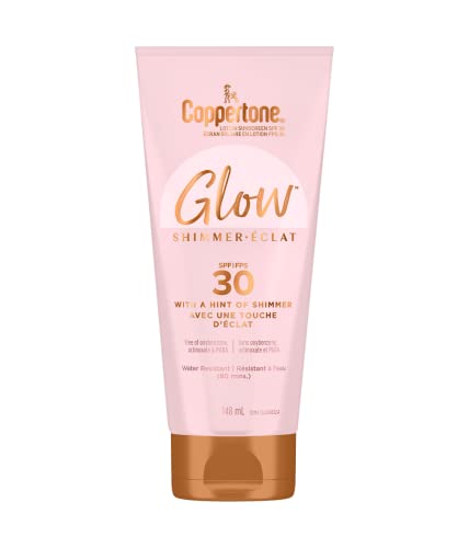 Coppertone Glow Sunscreen SPF 30 (148 mL), Lightweight Sunscreen with a Hint of Shimmer for Beautiful Glow, Quick-Dry Body Lotion Sun Protection with No PABA or Parabens