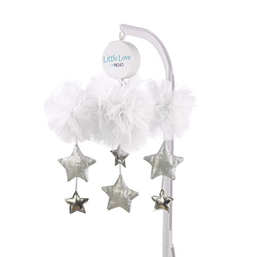 Little Love by NoJo Nursery Crib Musical Mobile, Tulle Cloud with Silver Metallic Stars, White/Silver (4908079)