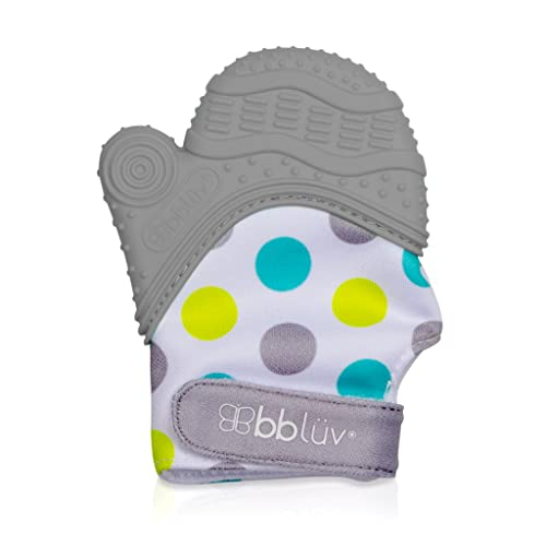 bblüv - Glüv – Food Grade Silicone Baby Teething Mitt with Opposable Thumb, Baby Teether with Stimulating Pattern for Self Soothing (Grey)