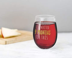 Pearhead I’ve Waited 9 Months for This Stemless Wine Glass, New Mom, Gift for New and Expecting Moms, Pink and Gold, 16 oz