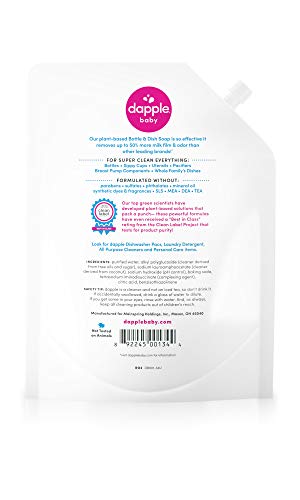 Dapple Baby - Bottle & Dish Soap Eco Refill, Plant Based Bottle Cleaner, Baby Safe Liquid Dish Soap, Fragrance Free Scented - 1L, 34 Ounces