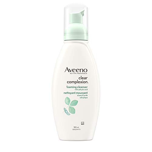 Aveeno Clear Complexion Foaming Cleanser, Acne Face Wash, Salicylic Acid, Soy, Feverfew, Dry Skin & Oily Skin Care, 180mL