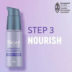 Biore Hydrate & Glow Serum, Face Serum for Dry, Sensitive Skin, infused with Prebiotics, Hyaluronic Acid and Coconut Water |Dermatologist Tested, Cruelty Free and Fragrance Free (29mL), White