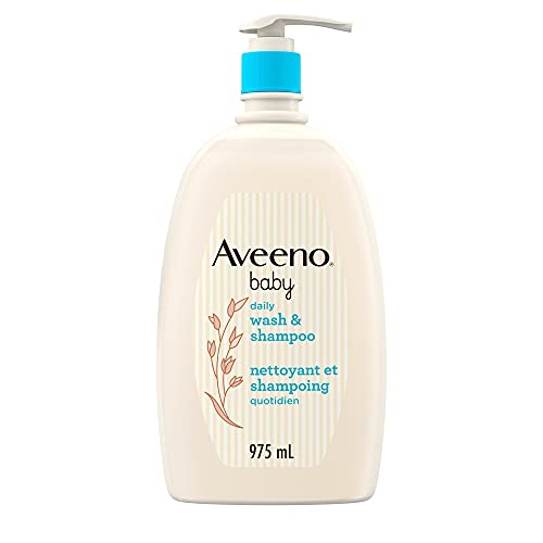 Aveeno Baby Daily Wash and Shampoo Baby’s Hair and Sensitive Skin Cleanser with Natural Oat - Paraben Free and Phthalate Free, Sulfates-free and Dye-free - 975 Milliliters