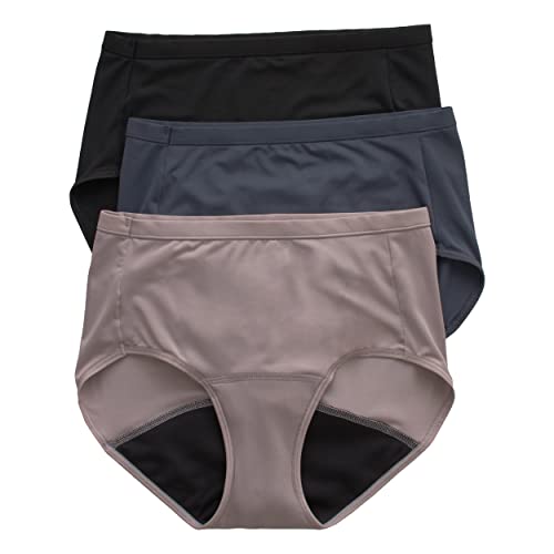 Hanes Women's Fresh & Dry Light and Moderate Period 3-Pack Brief Underwear, Multiple Options Available, Beige,Gray and Black, 6