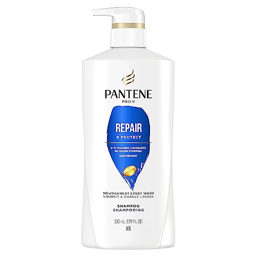 Pantene Shampoo, Repair and Protect for Damaged and Bleached Hair, Gentle Cleansing, Detangles Hair, Safe for Color Treated Hair, 17.9 oz