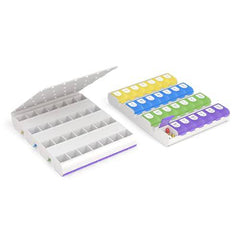 EZY DOSE Weekly (7-Day) Pill Organizer, Vitamin and Medicine Box, Large Compartments with Easy Fill, 4 Times a Day, Colored Lids