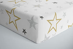 Kushies Baby 100% Breathable Cotton Percale Baby Crib Sheet, Fully Elasticized - Made in Canada 28" x 52" Multi Golden Star