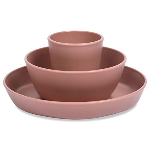 Tiny Twinkle Tableware 3 Pack Dish Set- BPA-Free Cups, Plates and Bowls Sets for Kids and Toddlers - Polypropylene Plastic Dinnerware Set (Taupe - Cup, Bowl, Plate Set)