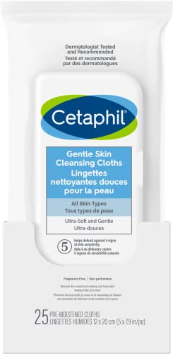 Cetaphil Gentle Skin Cleansing Cloths - Face and Body Wipes - Removes Dirt, Oil and Makeup - Non Irritating, For Sensitive Skin - Dermatologist Recommended, 25-Count