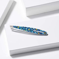 Tweezerman 1252TPR Mini Slant Tweezer Pattern, 1 Count, Blue Mosaic Pattern